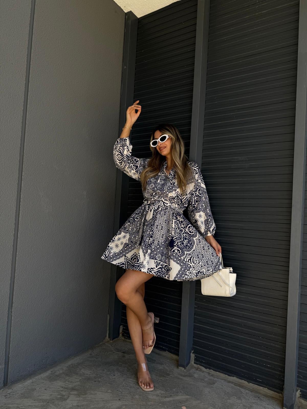 Şal Desen Ponponlu Orjinal Marka Poplin Elbiseyelb2147swmn