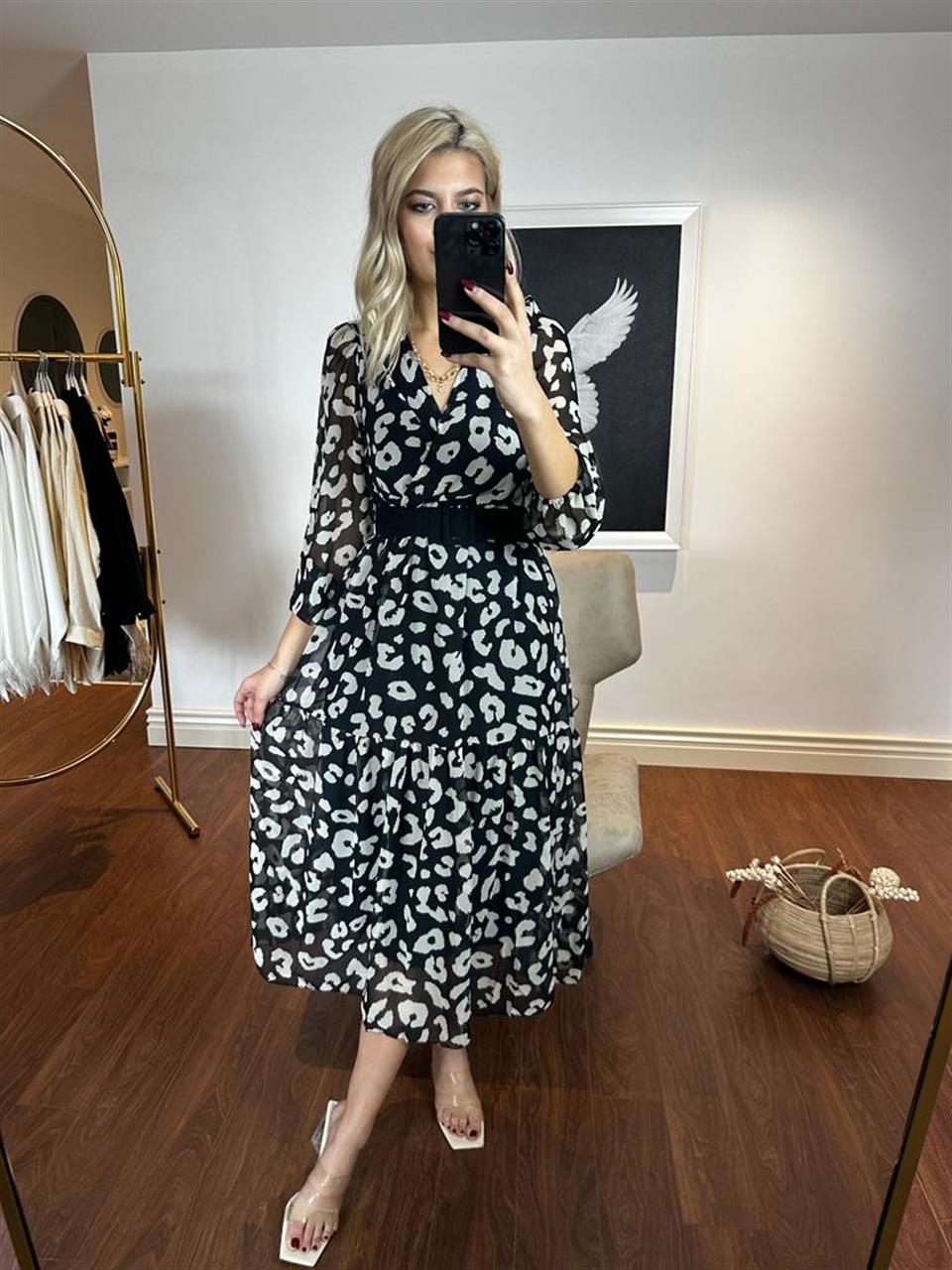 Selly Kemerli Şifon Elbise 2004145