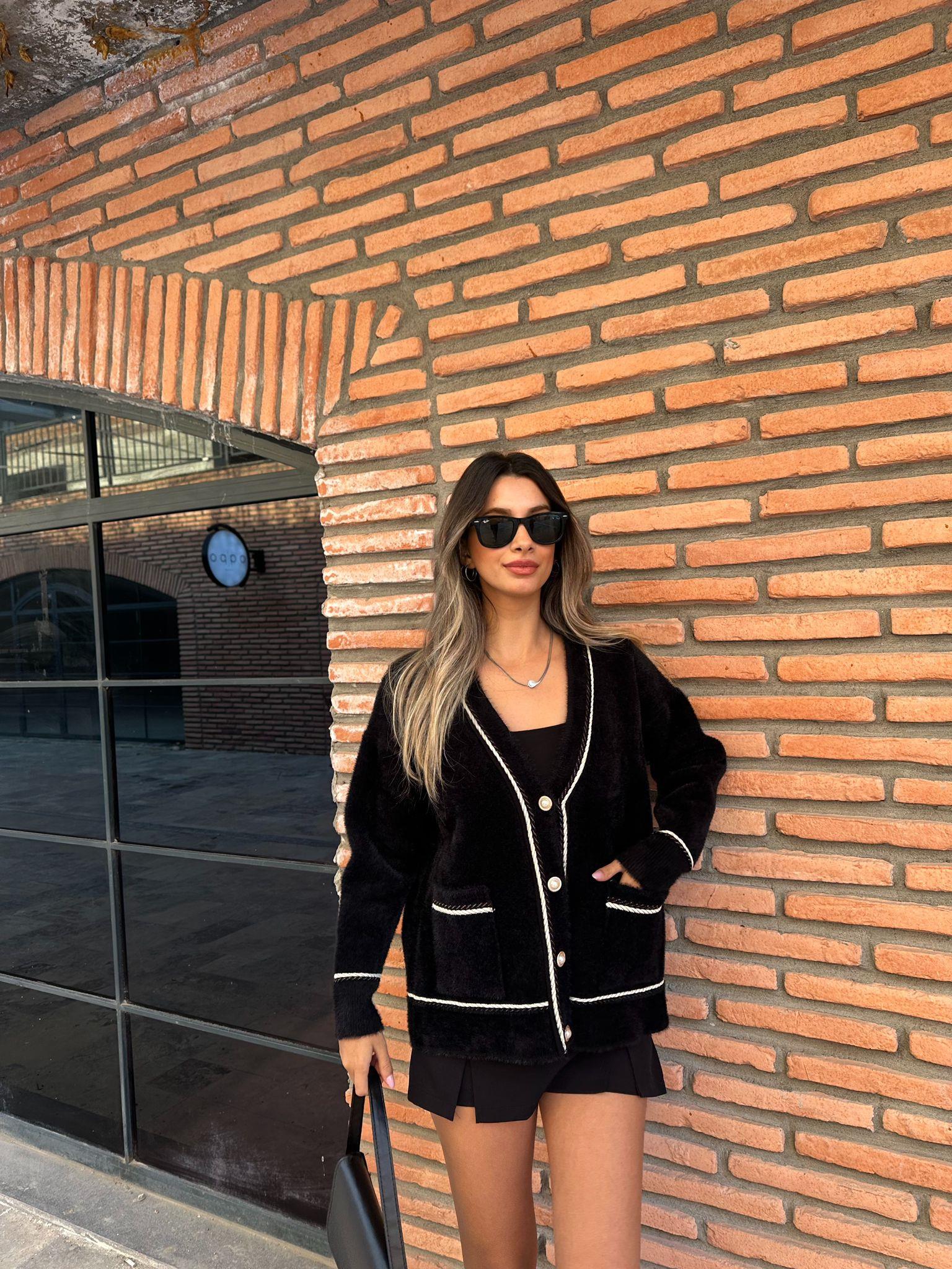 Simli Şeritli Siyah Yumoş Hırka hrk2028rvd
