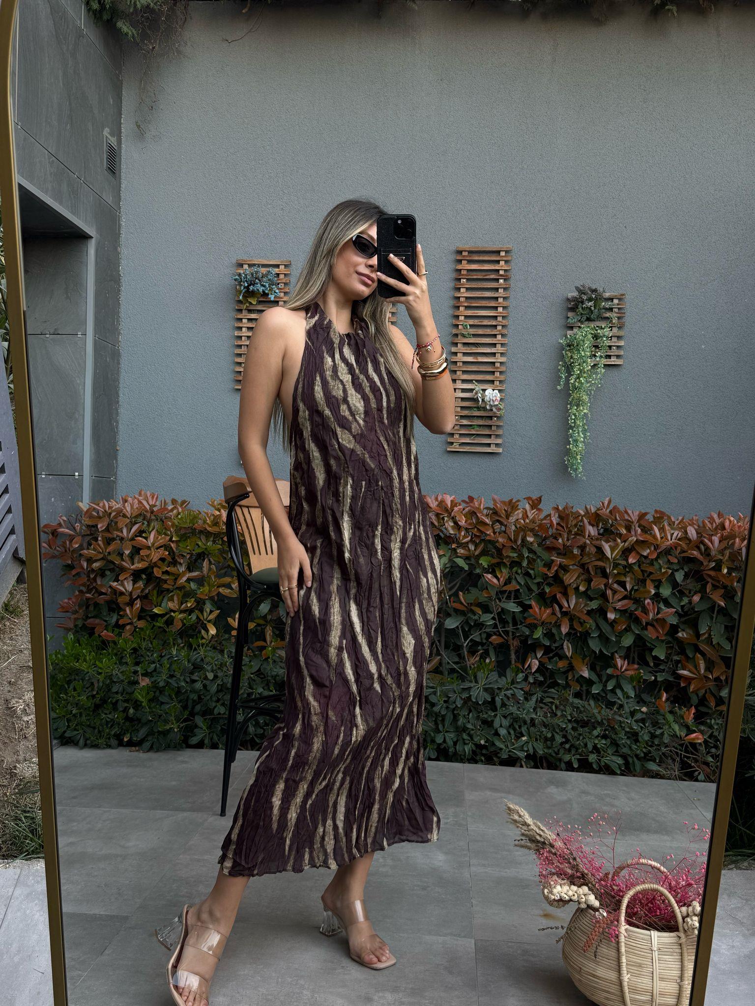 Sırt Dekolteli Mass Dutti Model Desenli Elbiseyelb2113msy