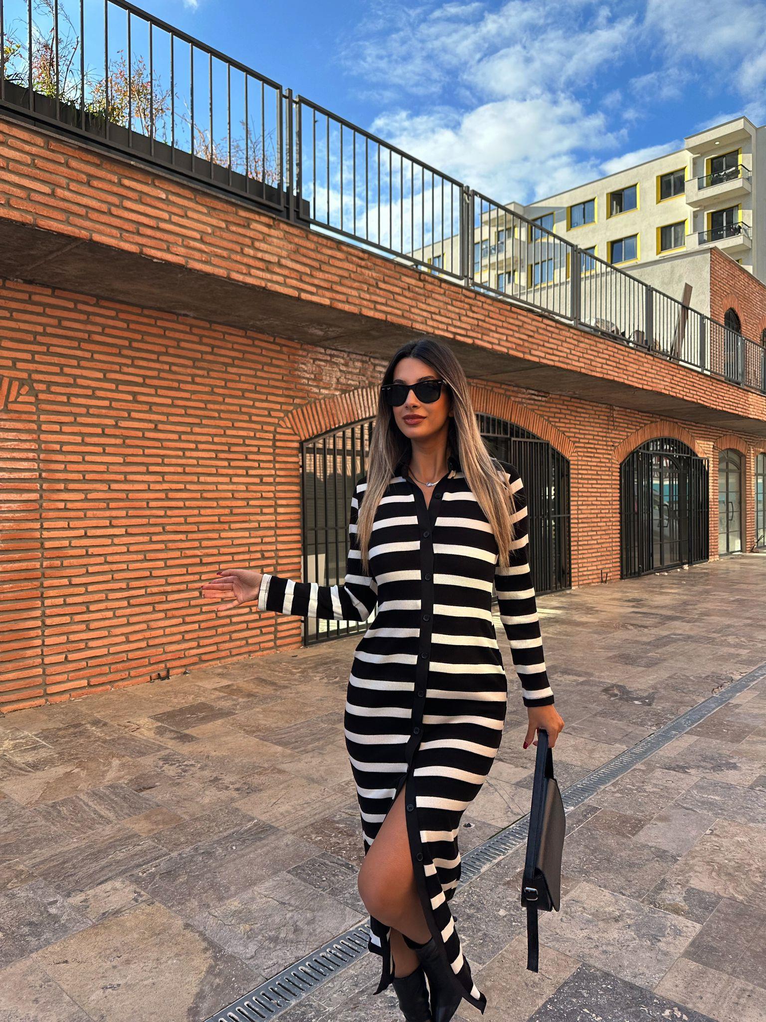 Strip Çizgili Triko Elbise kelb1099kklf