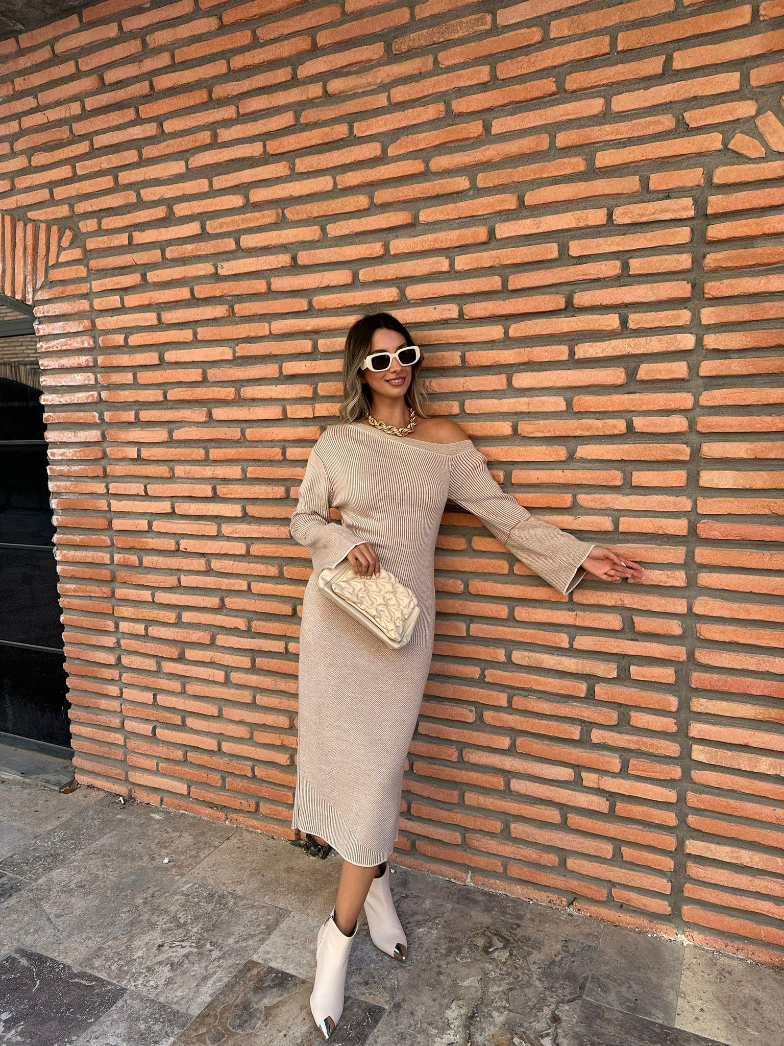 Tegra Çapraz Yaka Krem Elbise  0706223