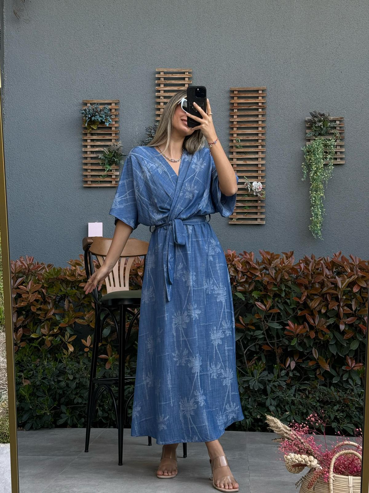 Tensel Yan Yırtmaçlı Açık Mavi Elbiseyelb2226V10