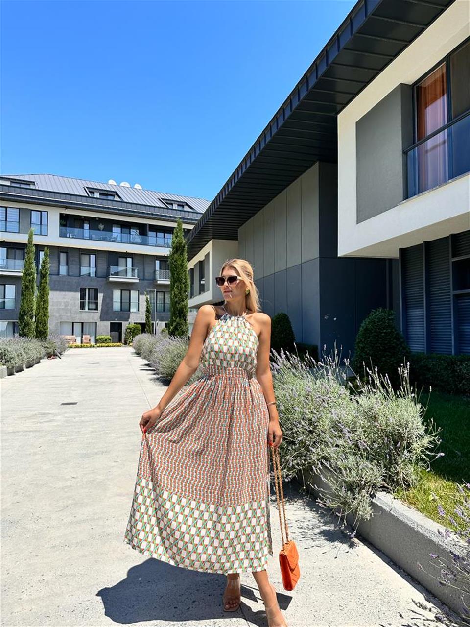 Terra Boyun Bağlamalı Yırtmaçlı Elbise 1707307