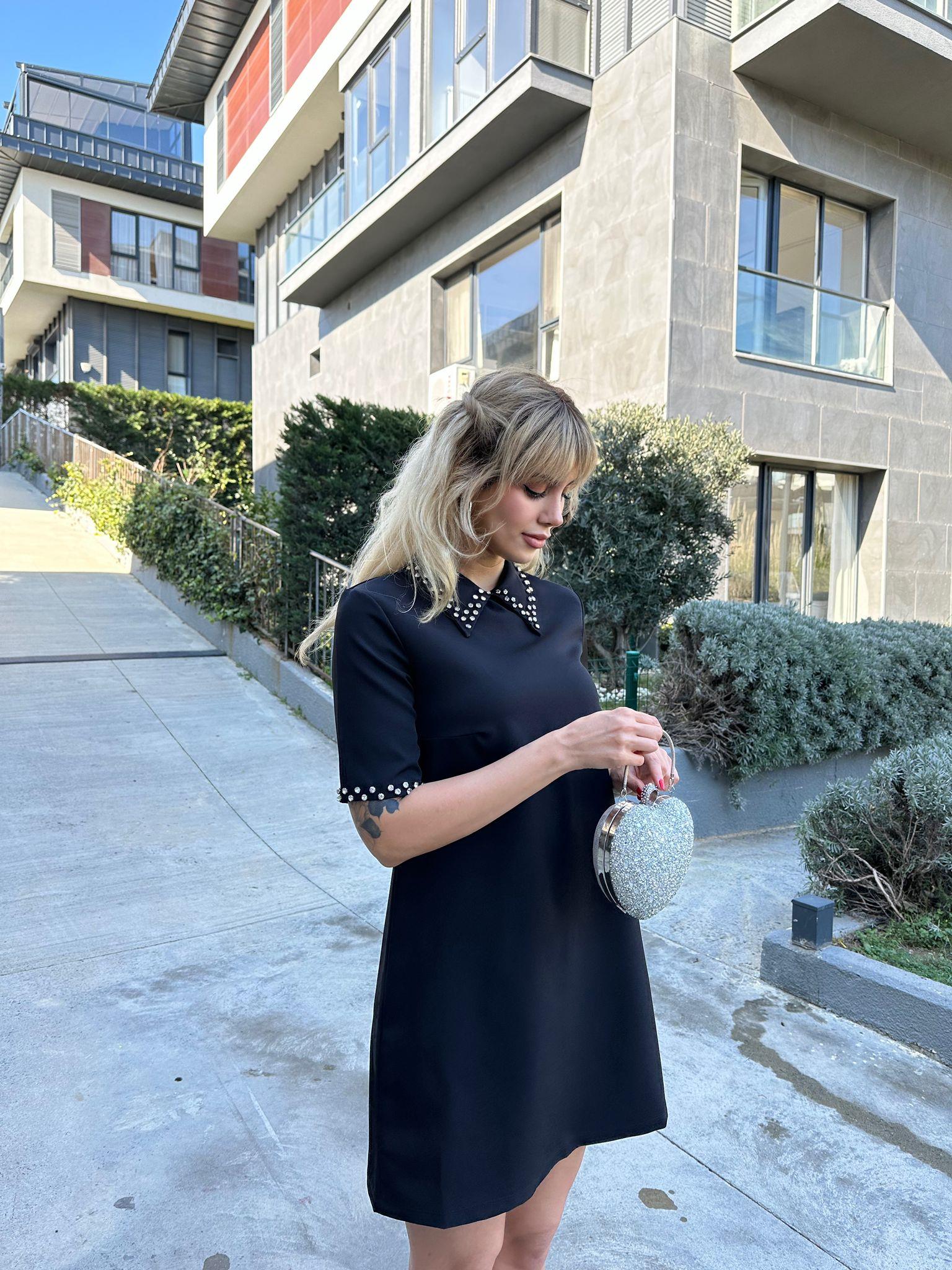 Tuffy Bebe Yaka Taş İşlemeli Elbise Siyah 17074522