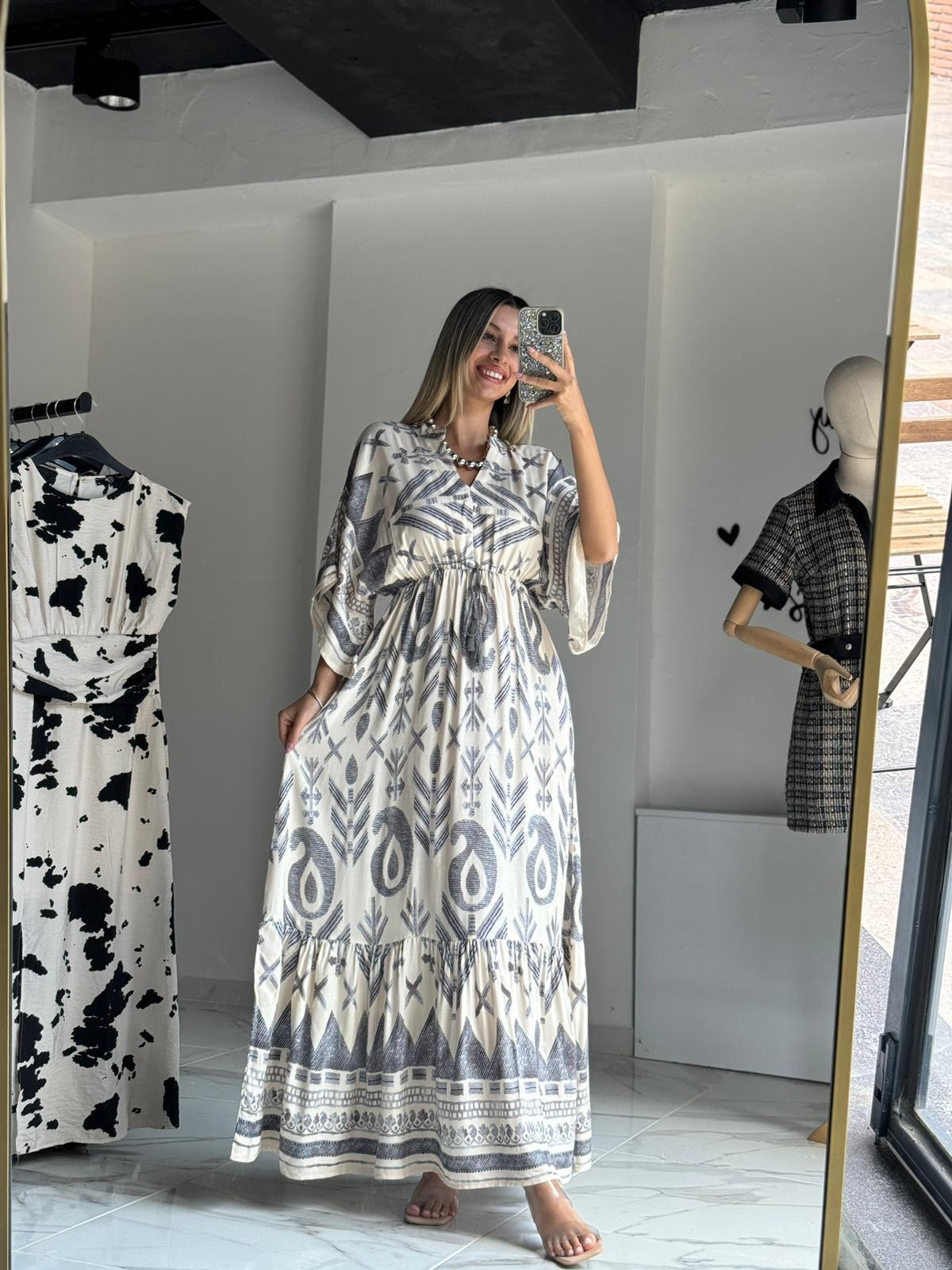 Veza Şal Desen Viskon Elbise 07062191