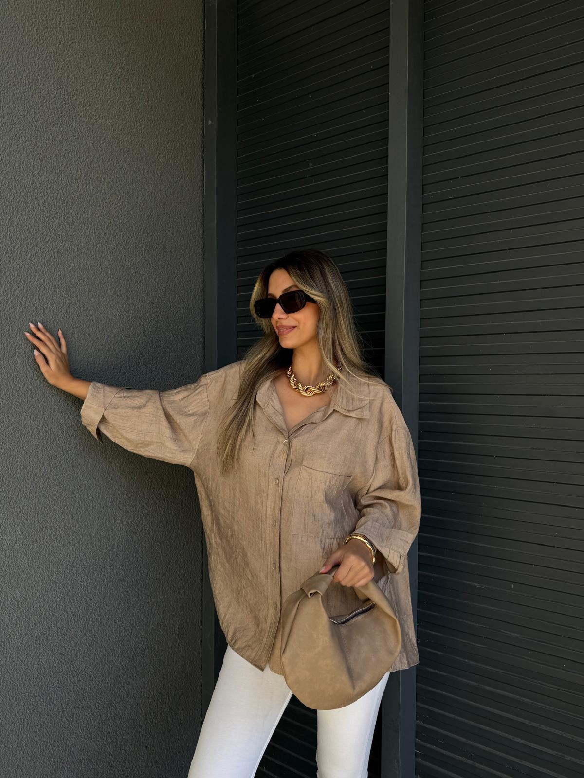 Viny Ayrobin Keten Gömlek Vizon gmlk2210V10