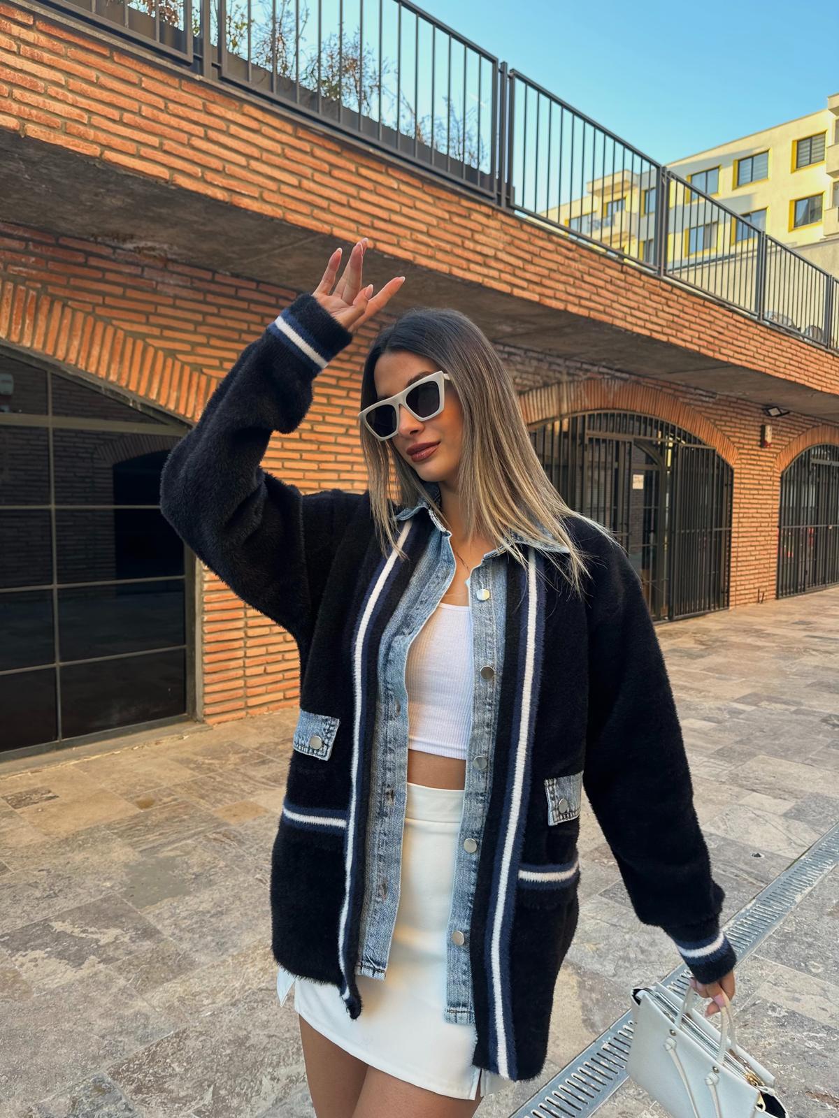 West Marin Jean Garnili Soft Siyah Hırka hrk2019rvd