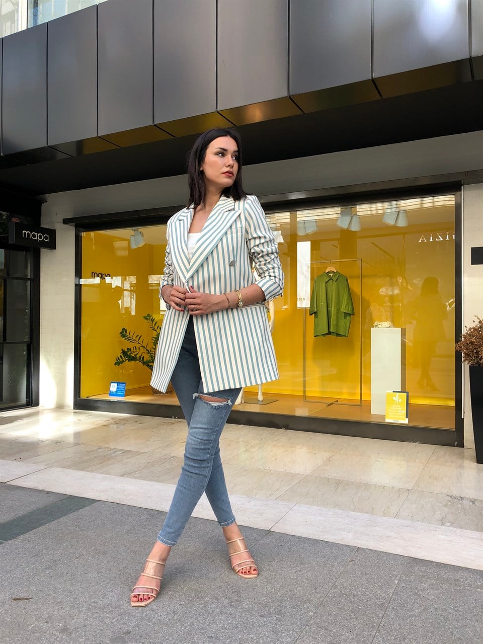 Yeşil Çizgili Blazer Ceket