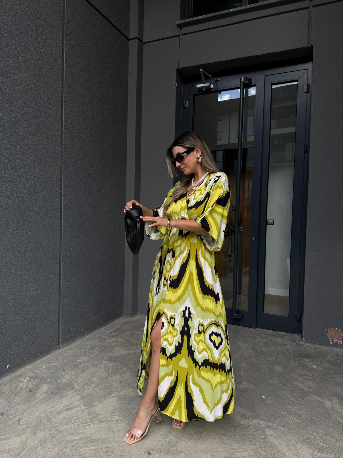 Zenya Kolaj Desen Viskon Elbise Yeşil1707308