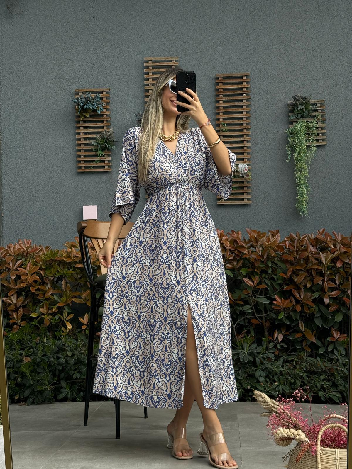 Zenya Mavi Ebruli Desen  Elbise1707308