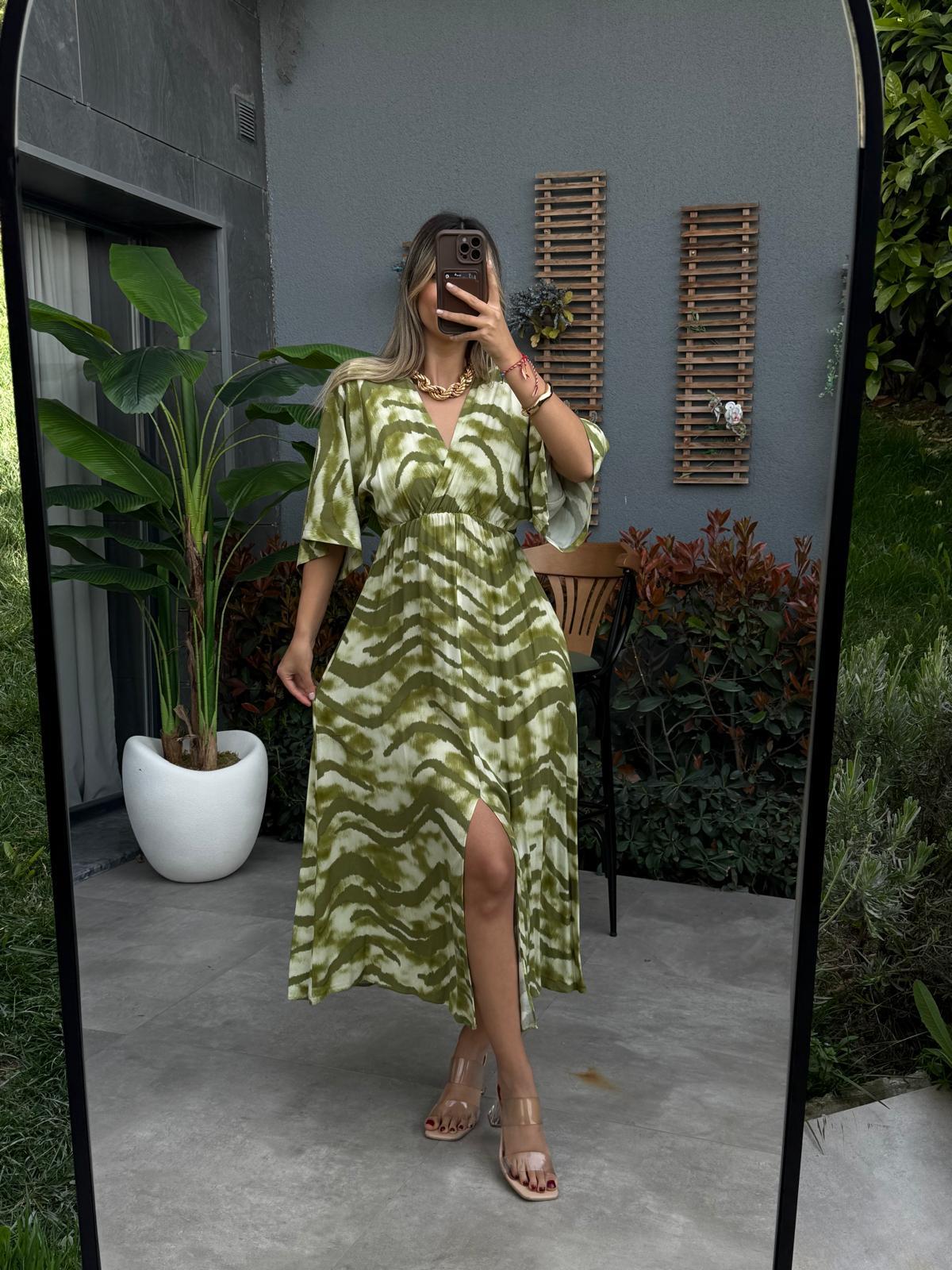 Zenya Petite Desen Yeşil Viskon Elbise1707308