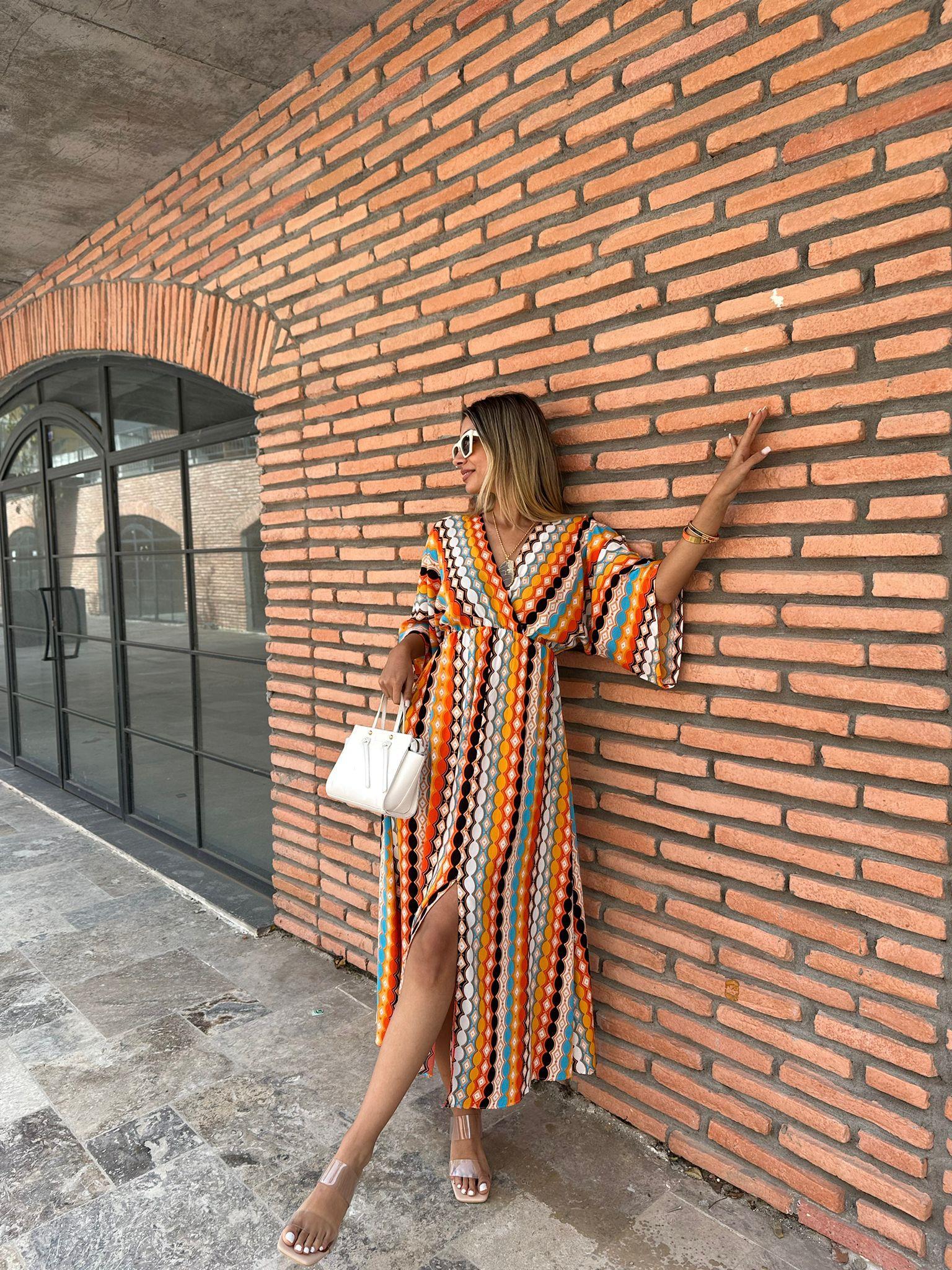 Zenya Üçgen Turuncu Beyaz Dese Elbise 1707308