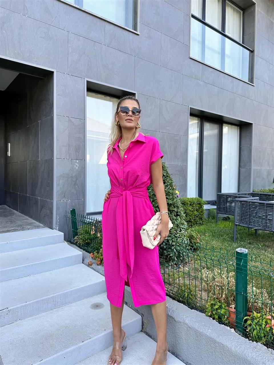 Zra Model Kemerli Gömlek Elbise Fuşya 1506278