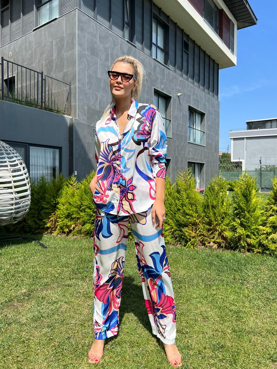 Z*ra Model Saten Baskılı Krem Takım