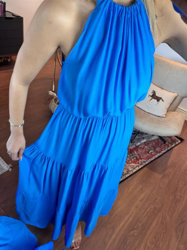 Sierra Boyun Bağlamalı Astarlı Mavi Elbise 1605235