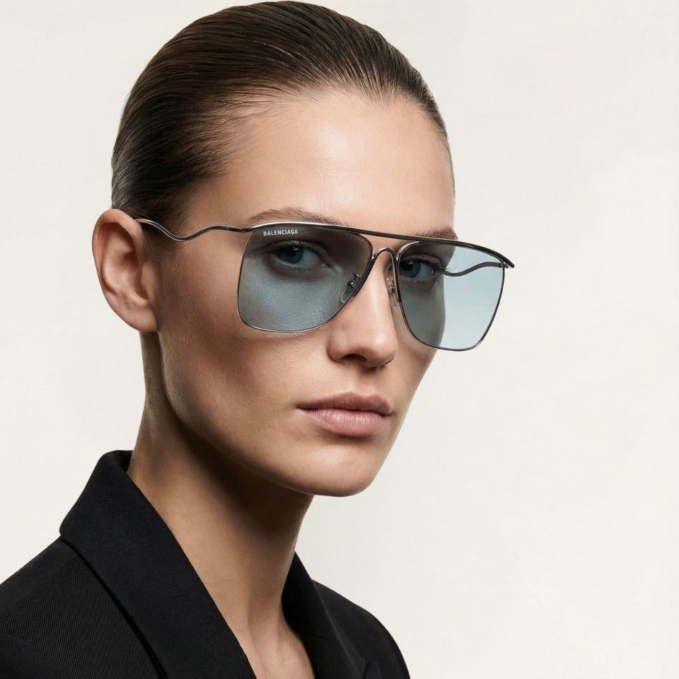 Balenciaga BB0092S 004 Gümüş Mavi Damla Kadın Güneş Gözlüğü 61-14