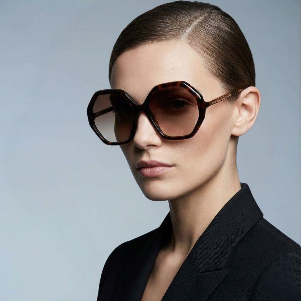 Chloe CH0008S 004 Kahverengi Geometrik Kadın Güneş Gözlüğü 58-17