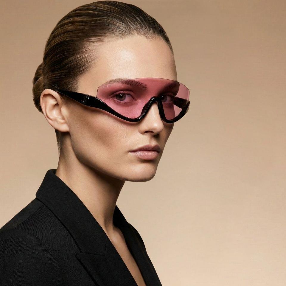 Gucci GG1650S 002 99-1 Unisex Pembe Mat Camlı Siyah Asetat Geometrik Güneş Gözlüğü