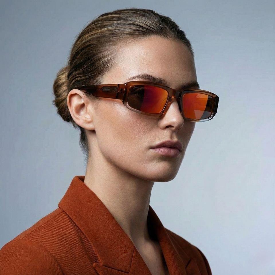 Jacquemus Les Lunettes Altu Multi Brown 55-21 Kadın Dikdörtgen Turuncu Asetat Kahverengi Aynalı Güneş Gözlüğü