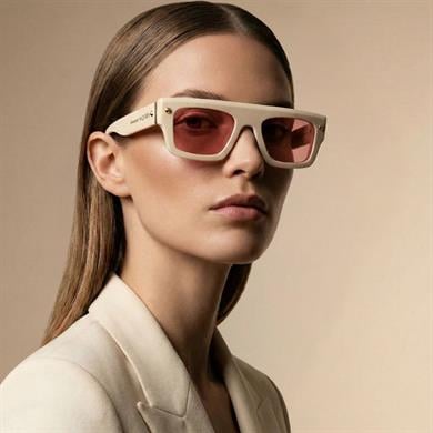 Alexander McQueen AM0427S 004 Bej Kırmızı Unisex Dikdörtgen Güneş Gözlüğü 52-21