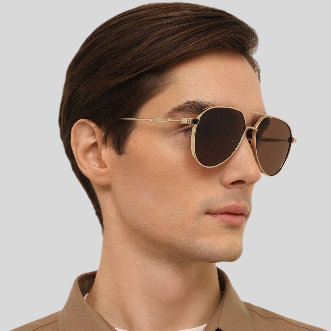 Alexander McQueen AM0373S 002 Altın Kahverengi Kadın Damla Güneş Gözlüğü 59-15