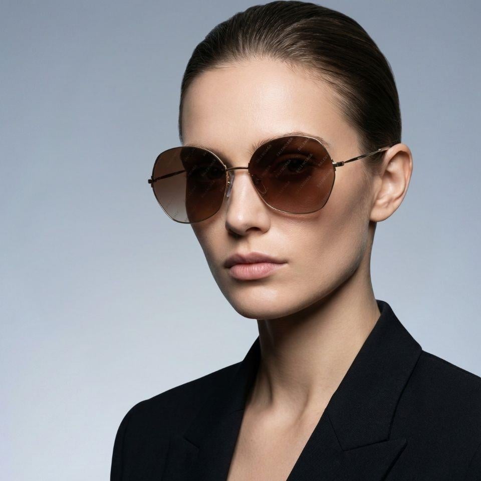 Balenciaga BB0014S 005 Altın Kahverengi Oval Kadın Güneş Gözlüğü 58-17