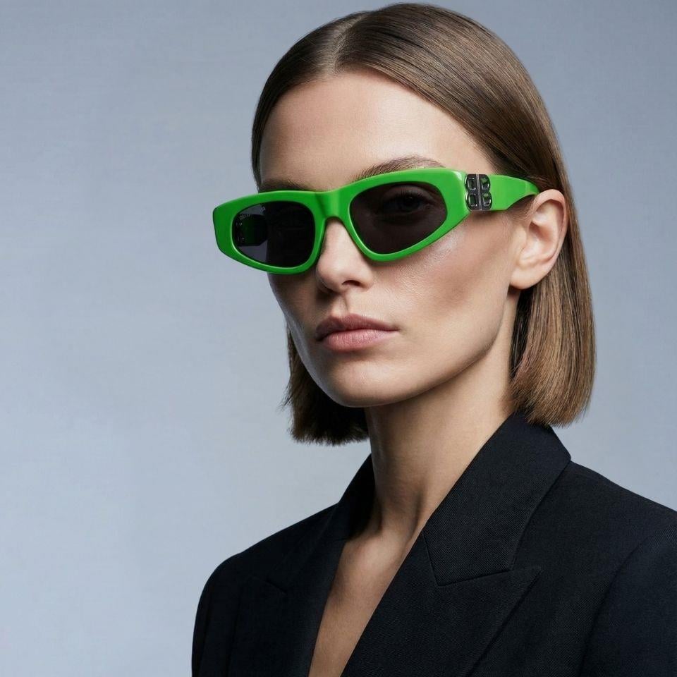 Balenciaga BB0095S 009 Yeşil Füme Cat Eye Kadın Güneş Gözlüğü 53-19