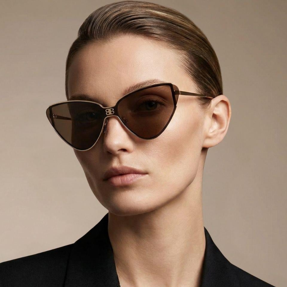 Balenciaga BB0191S 002 Altın Kahverengi Cat Eye Kadın Güneş Gözlüğü 99-1