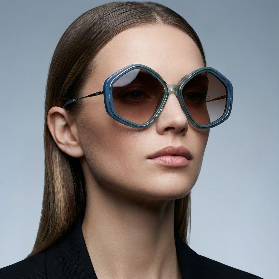 Chloe 0061S 004 Mavi Kahverengi Geometrik Kadın Güneş Gözlüğü 58-17