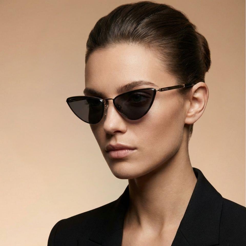 Etro 0035/S 000IR 64-15 Kadın Füme Mat Camlı Altın Metal Cat Eye Güneş Gözlüğü