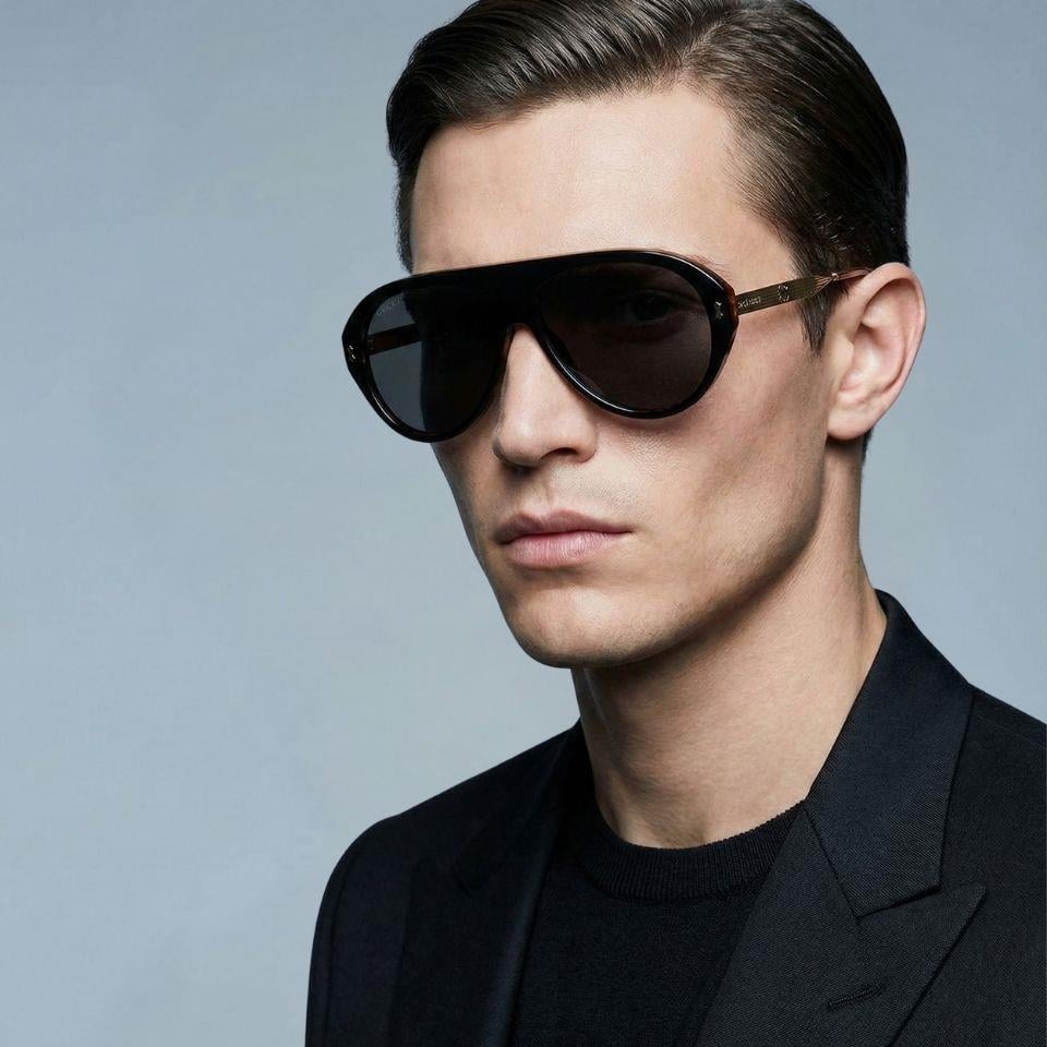 Gucci GG1515S 001 61-13 Unisex Füme Mat Camlı Siyah Asetat Geometrik Güneş Gözlüğü