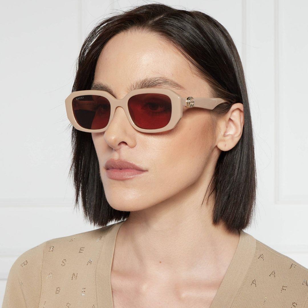 Gucci GG1535S 003 54-20 Kadın Kahverengi Mat Camlı Bej Asetat Dikdörtgen Güneş Gözlüğü