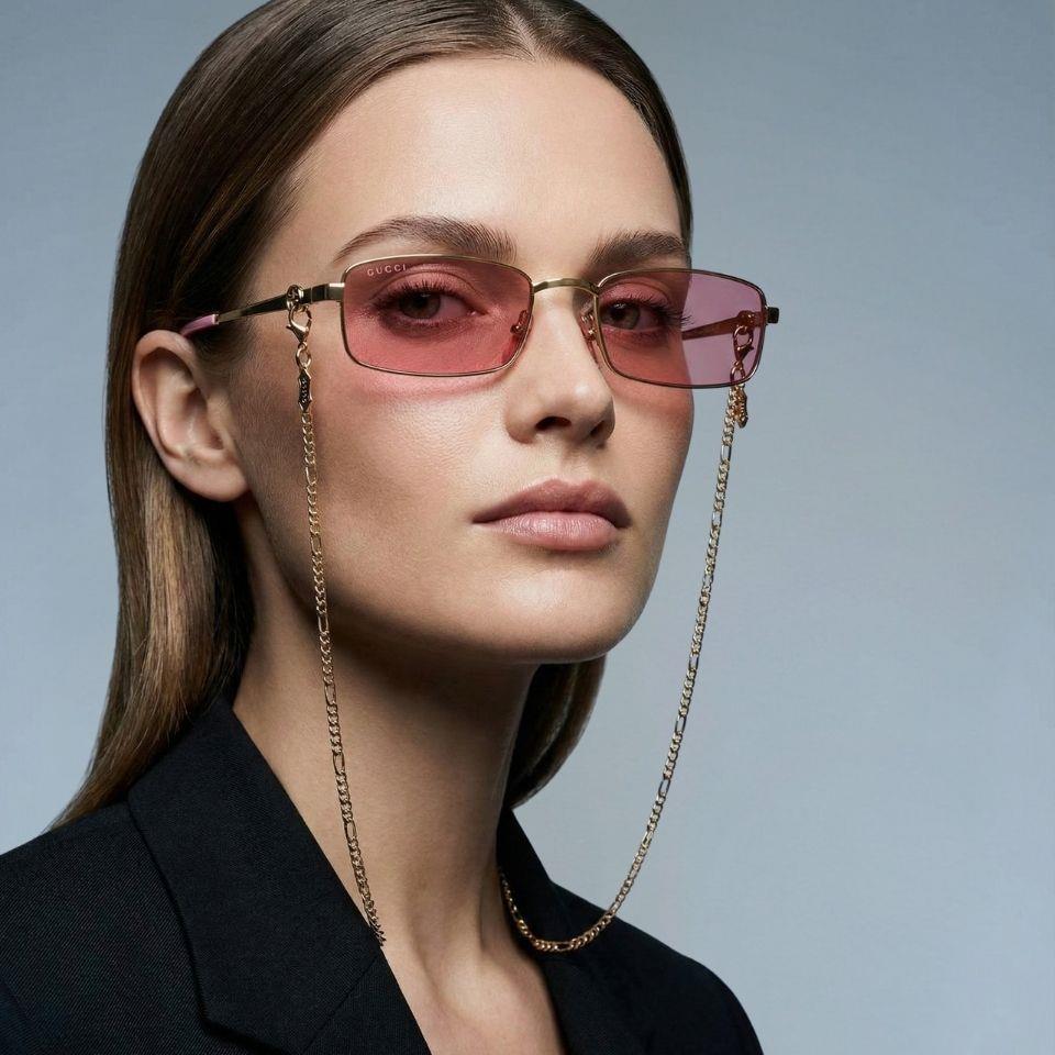 Gucci GG1600S 004 56-18 Unisex Pembe Mat Camlı Altın Metal Dikdörtgen Güneş Gözlüğü