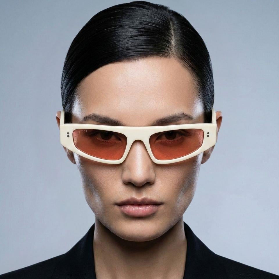 Gucci GG1634S 007 51-18 Kadın Turuncu Mat Camlı Bej Asetat Cat Eye Güneş Gözlüğü