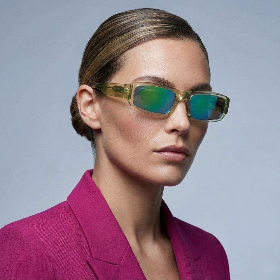 Jacquemus Les Lunettes Altu Multi Green 55-21 Kadın Dikdörtgen Yeşil Asetat Mavi Aynalı Güneş Gözlüğü