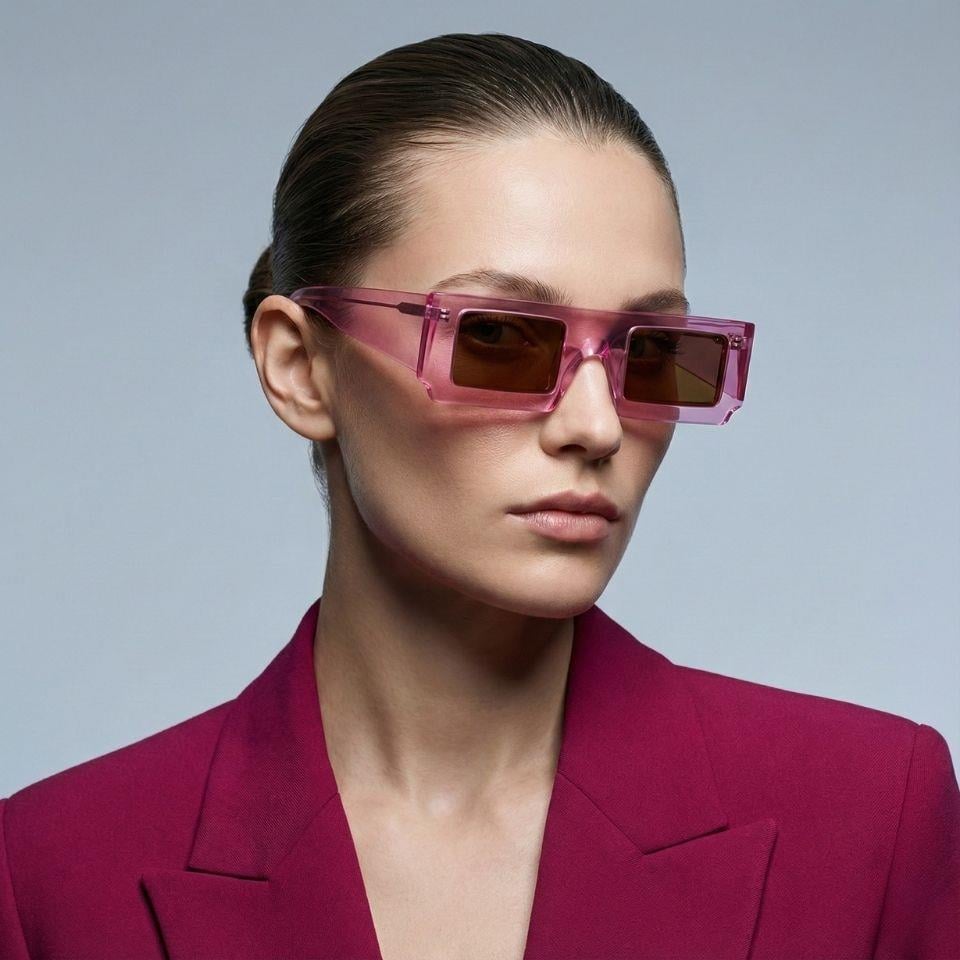 Jacquemus Les Lunettes Soleil Multi Pink 44-29 Kadın Dikdörtgen Pembe Asetat Kahverengi Mat Güneş Gözlüğü