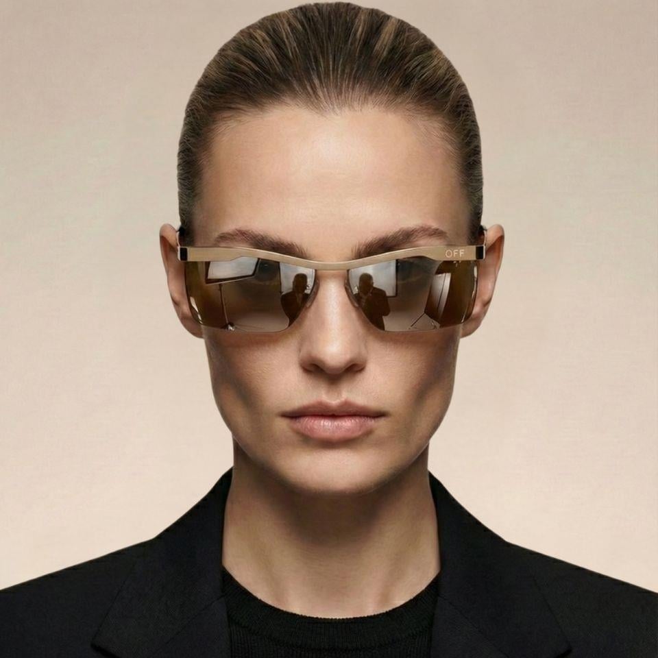 Off-White OERI095 7676 61-14 Kadın Güneş Gözlüğü – Altın Metal Çerçeve, Kahverengi Aynalı UV400 Cam