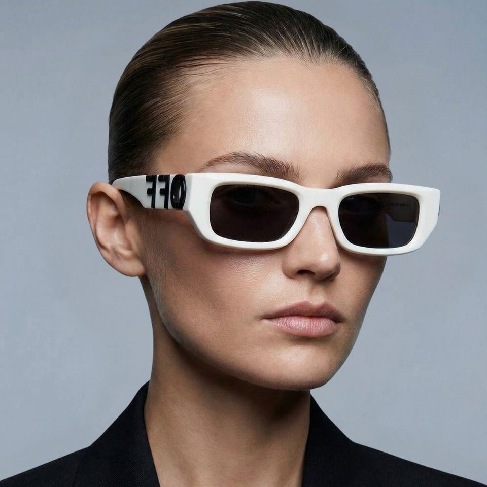 Off-White OERI124 0107 49-20 Kadın Güneş Gözlüğü – Beyaz Asetat Çerçeve, Füme UV400 Cam