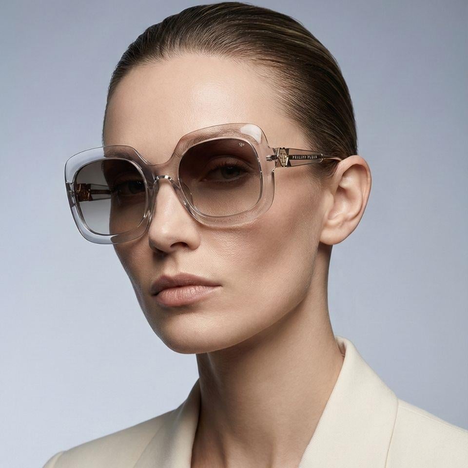 Philipp Plein Queen SPP065S 03GU 55-24 Kadın Güneş Gözlüğü – Kahverengi Asetat Çerçeve & Degrade Cam