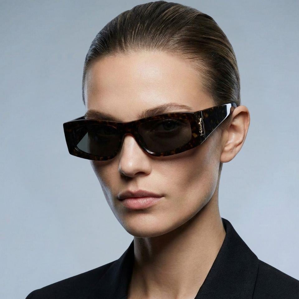 Saint Laurent Paris SL M140 003 56-18 Kadın Güneş Gözlüğü – Kahverengi Asetat Çerçeve, Füme Mat Cam, UV400