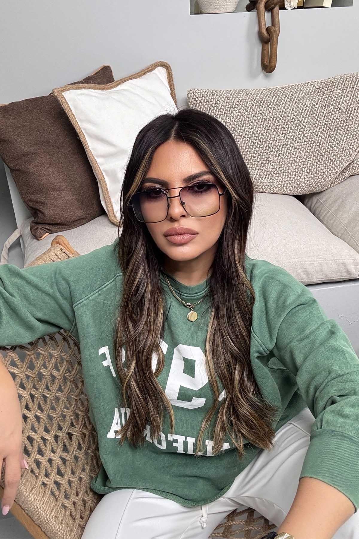 91 Yıkamalı Kısa Sweatshirt Yeşil