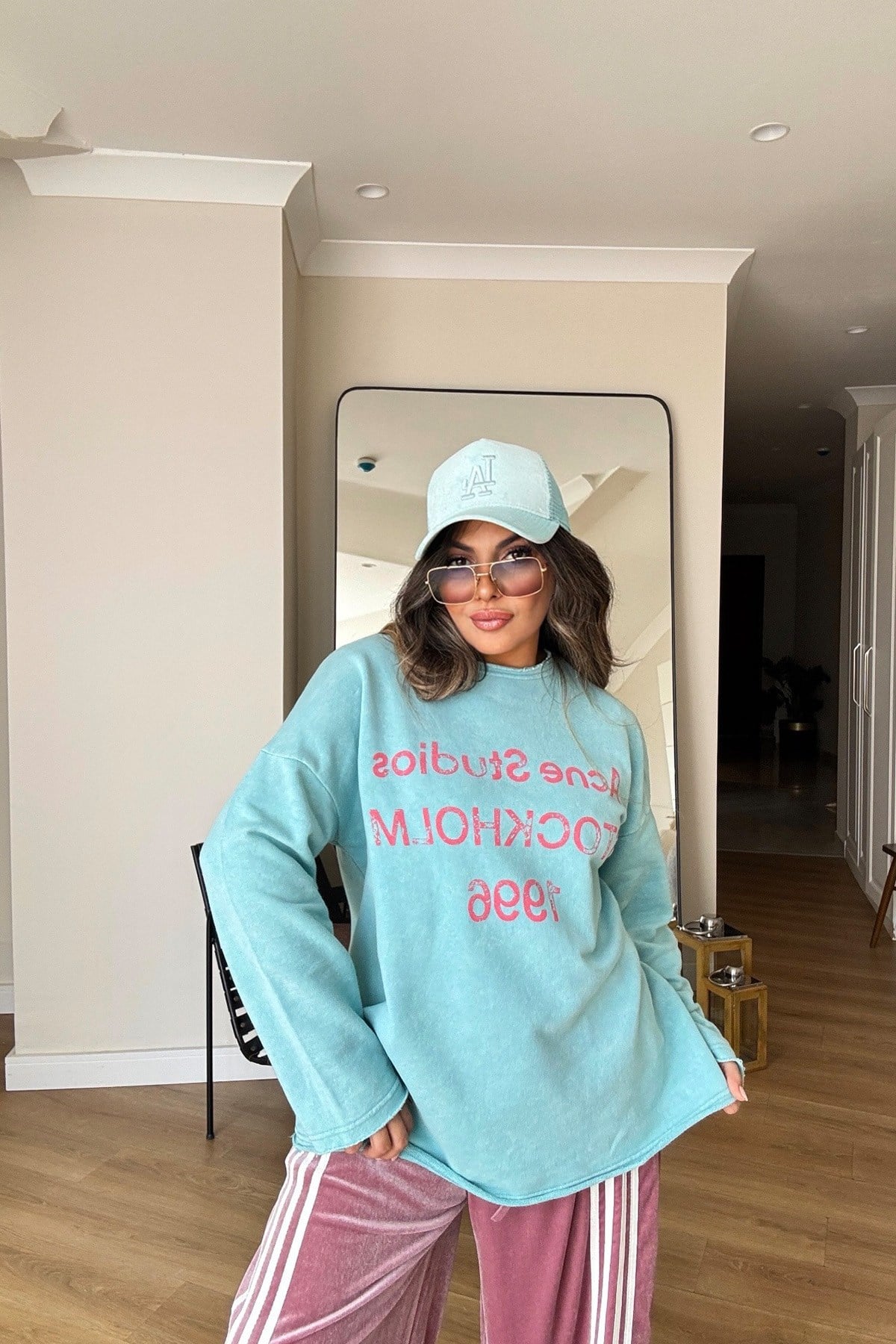 ACN Studio Yıkamalı Sweatshirt Turkuaz