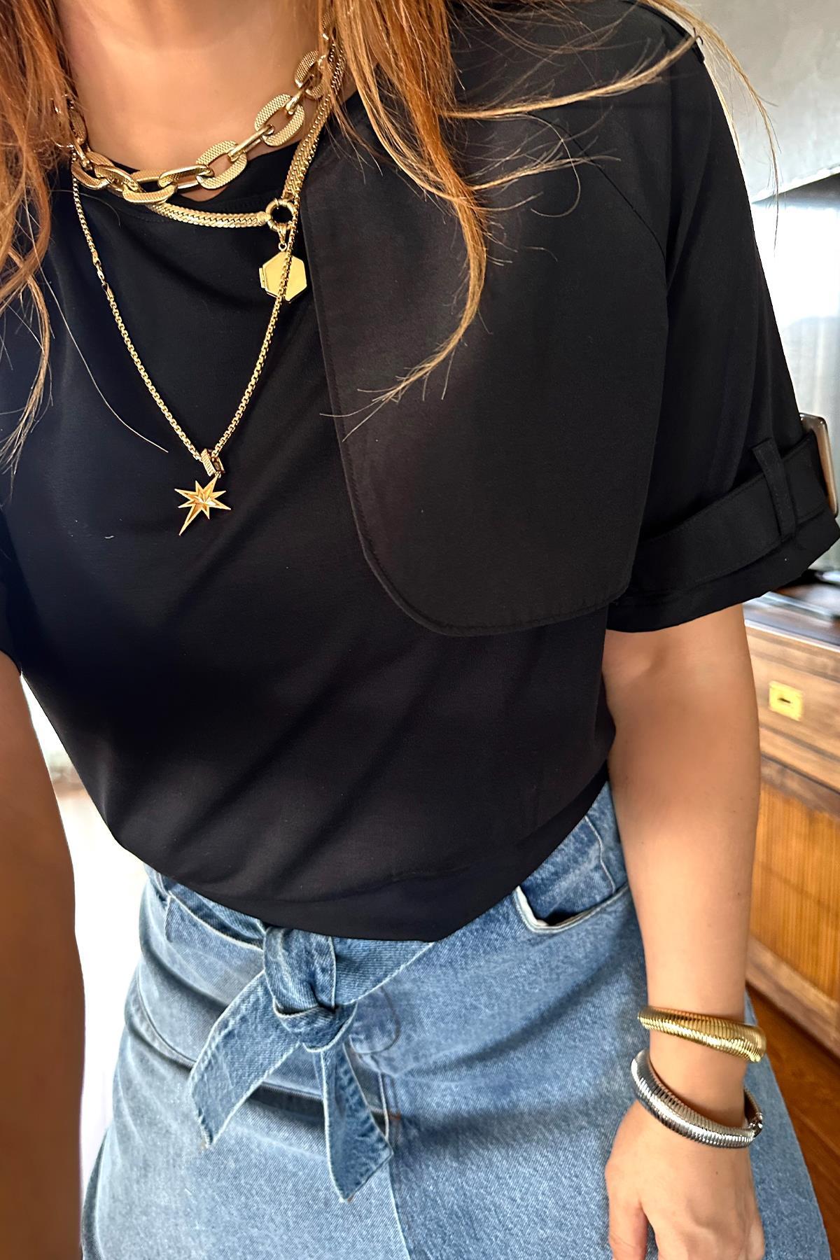 Apoletli Tshirt Siyah