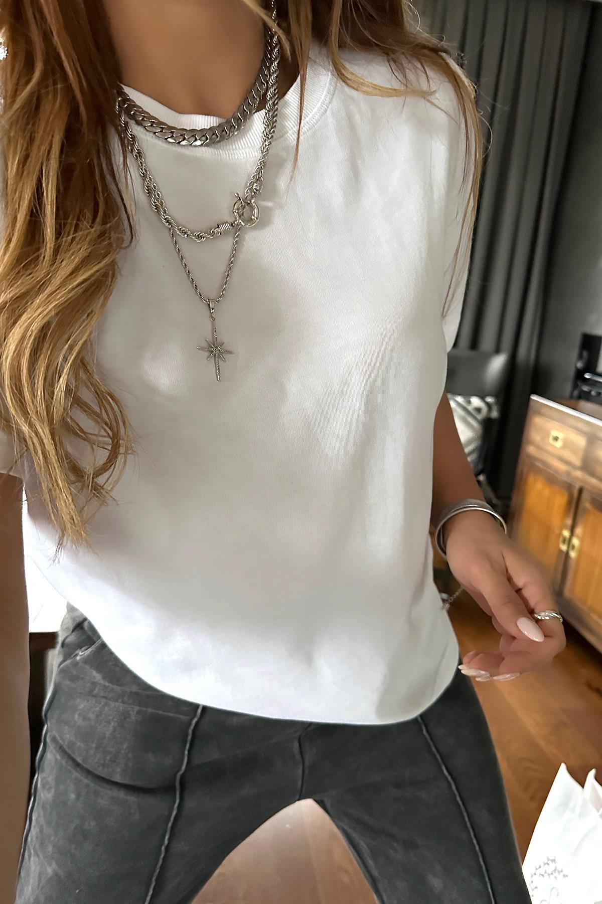 Basic Bisiklet Yaka Tshirt Beyaz