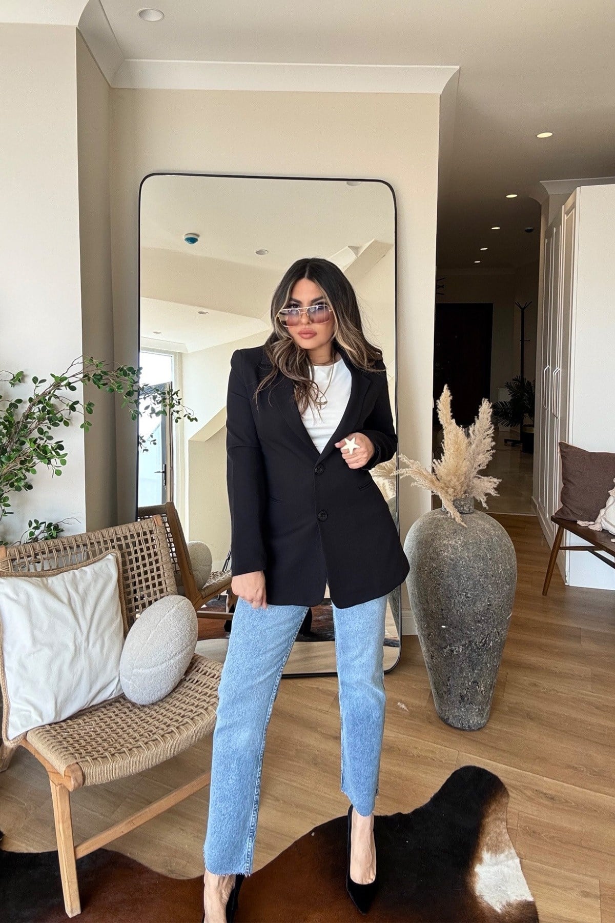 Basic İki Düğme Blazer Ceket Siyah