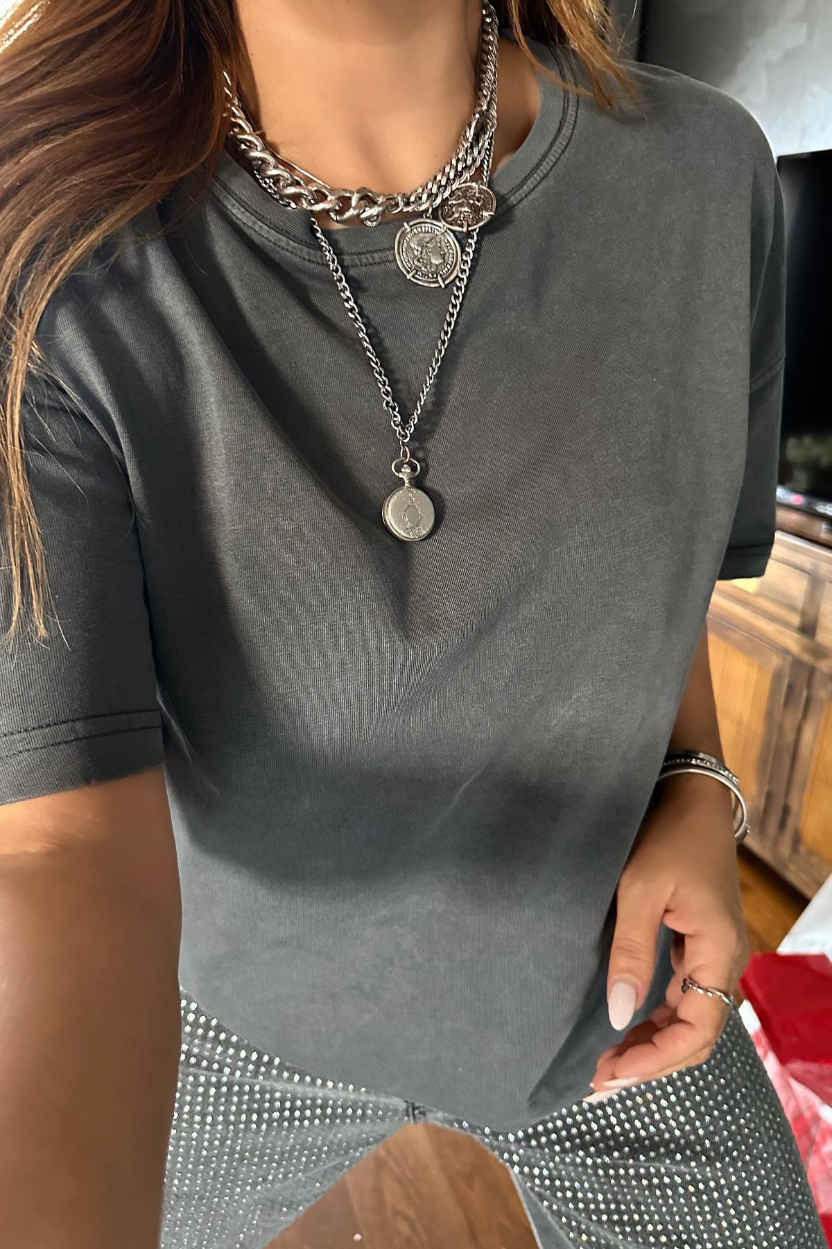 Basic Yıkamalı Tshirt Antrasit