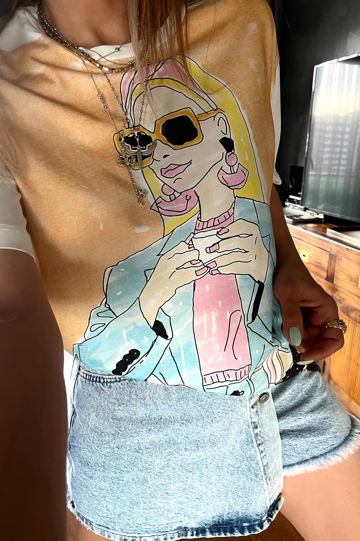Boyama Kız Baskılı Tshirt Ekru