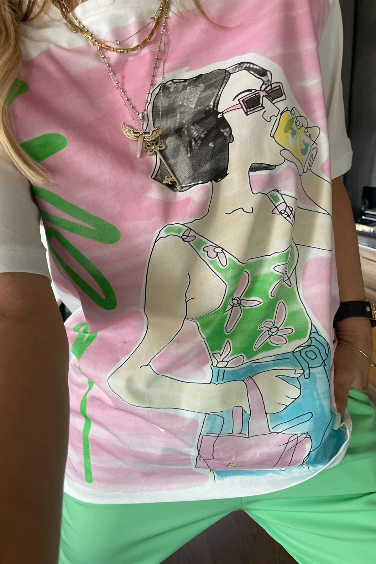Boyama Kız Baskılı Tshirt Ekru
