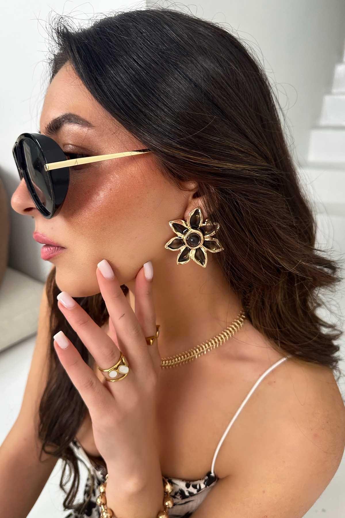 Çiçek Küpe Silver - Siyah